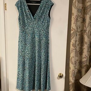 Jones New York Teal Patterned Midi Dress
